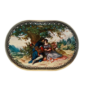 Vintage Oval Tin with Romantic Couple Scene